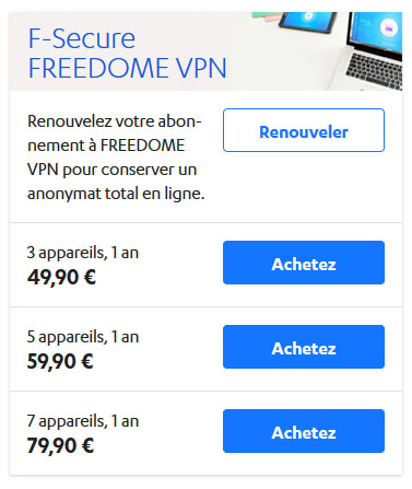 Prix F-Secure FREEDOME VPN